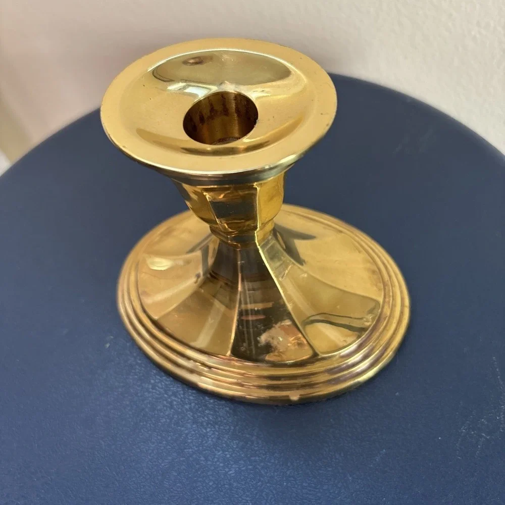 Vintage Solid Brass Candle Holder  Stiffel Single‎ Oval Base - Labeled